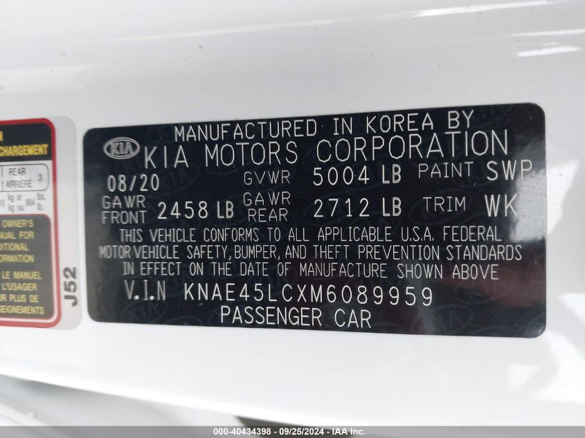 KNAE45LCXM6089959 2021 Kia Stinger Gt1