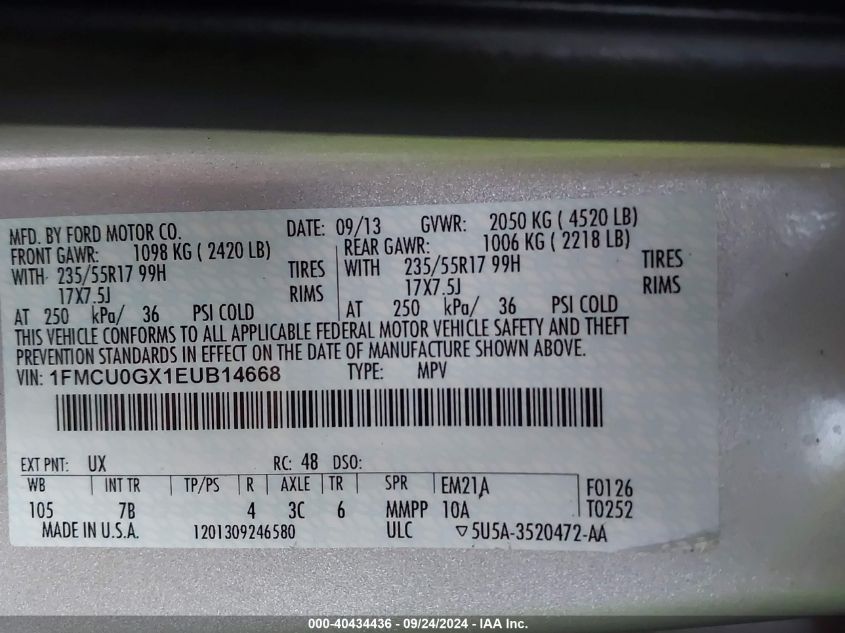 1FMCU0GX1EUB14668 2014 Ford Escape Se