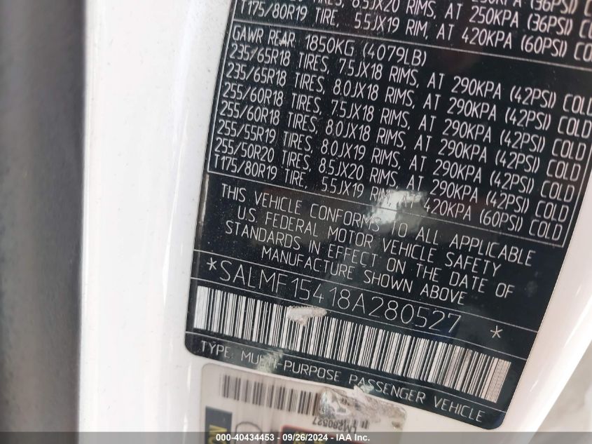 2008 Land Rover Range Rover Hse VIN: SALMF15418A280527 Lot: 40434453