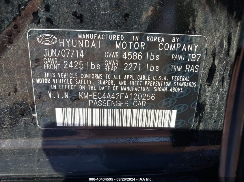 KMHEC4A42FA120256 2015 Hyundai Sonata Hybrid Limited