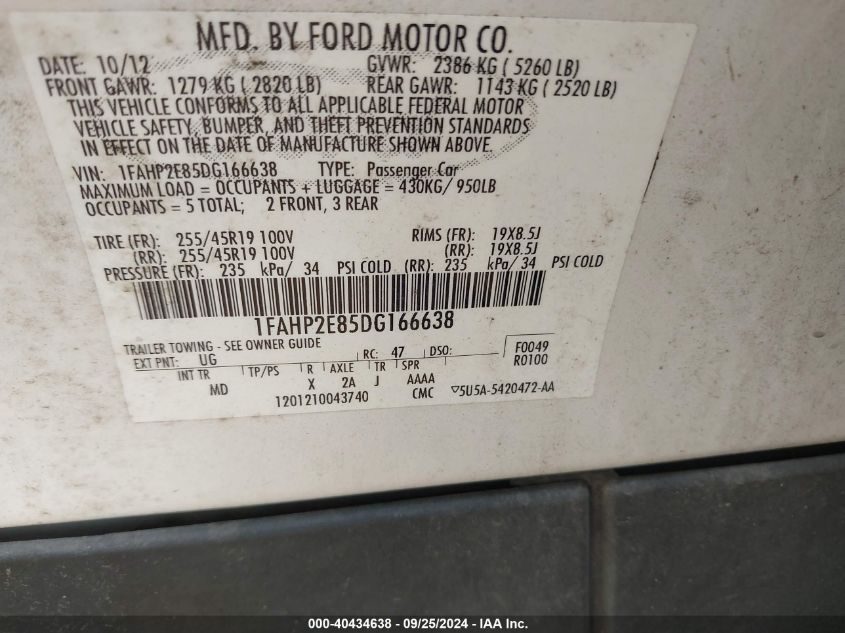 1FAHP2E85DG166638 2013 Ford Taurus Sel