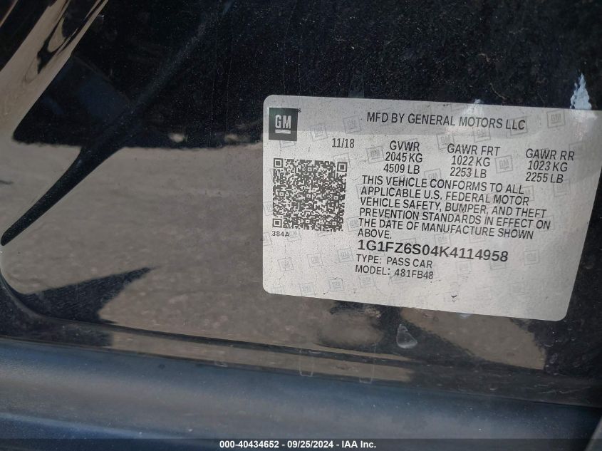 1G1FZ6S04K4114958 2019 Chevrolet Bolt Ev Premier