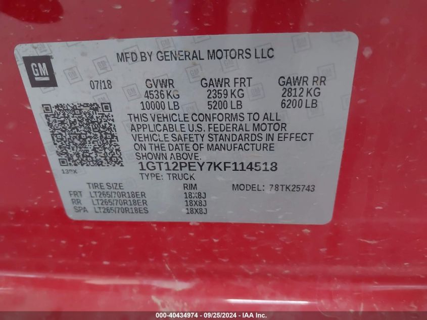 1GT12PEY7KF114518 2019 GMC Sierra 2500Hd Sle