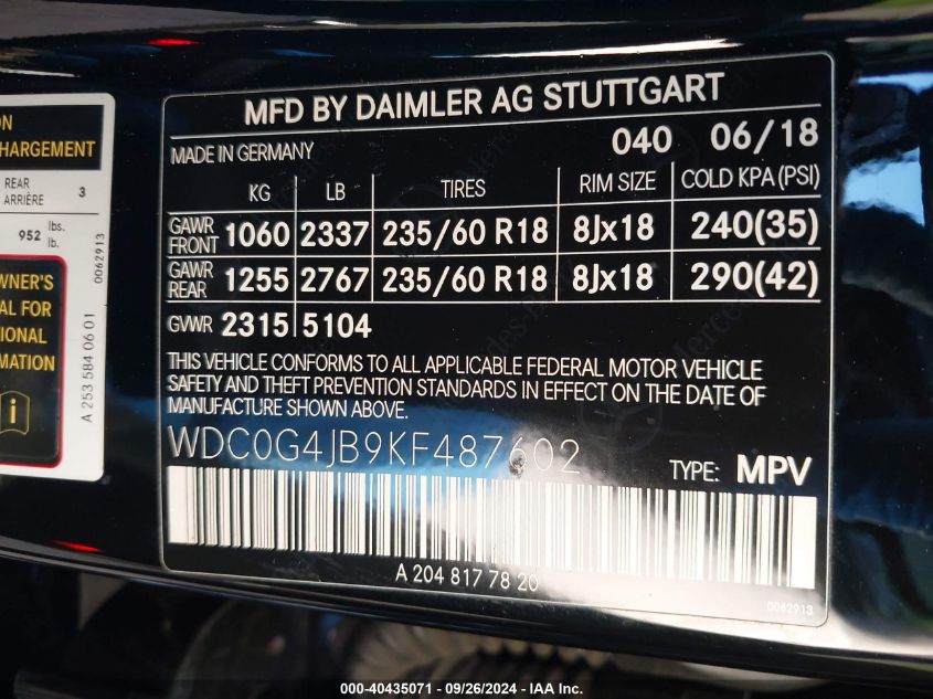 WDC0G4JB9KF487602 2019 Mercedes-Benz Glc 300