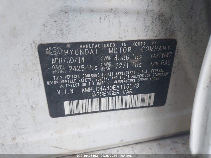 KMHEC4A40EA116673 2014 Hyundai Sonata Hybrid