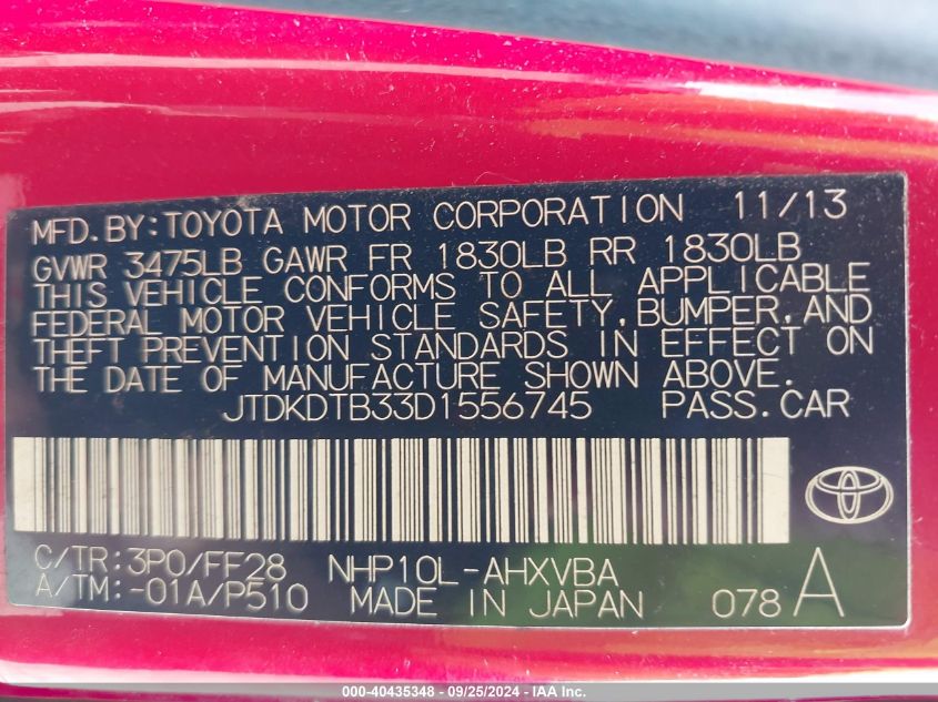 JTDKDTB33D1556745 2013 Toyota Prius C Two