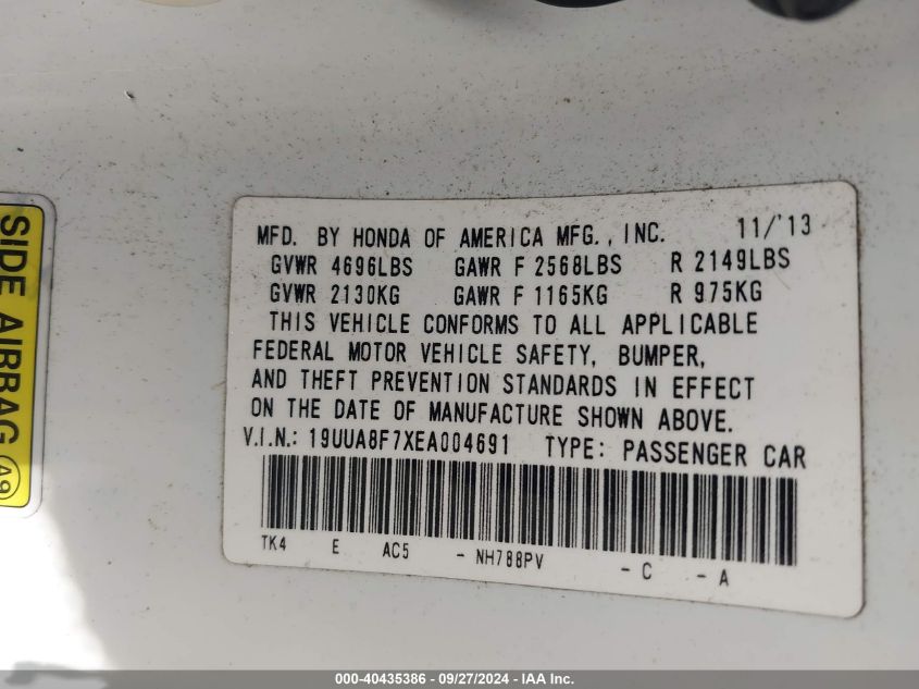 19UUA8F7XEA004691 2014 Acura Tl 3.5