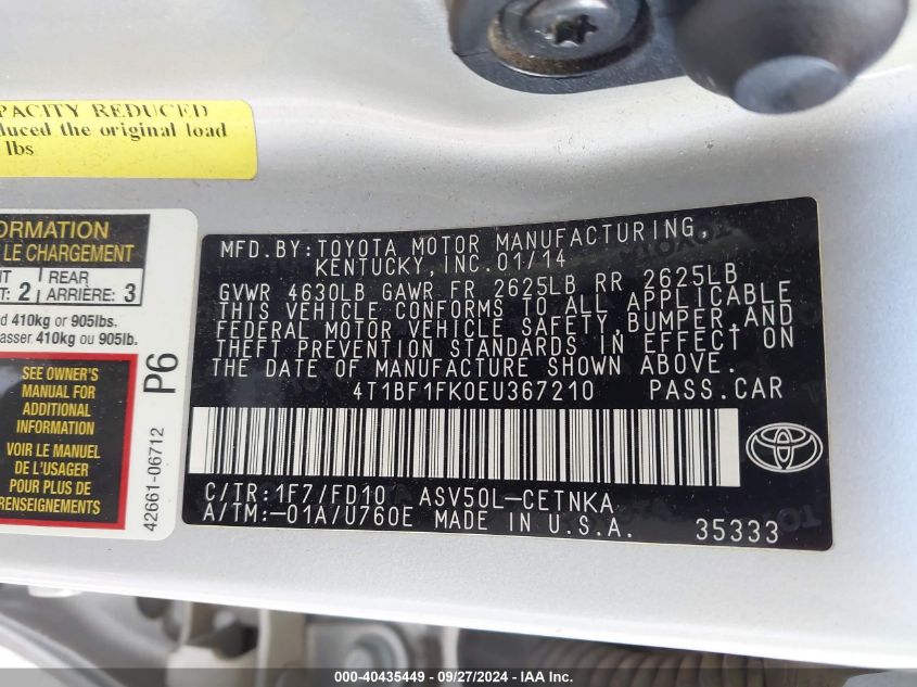 4T1BF1FK0EU367210 2014 Toyota Camry Le