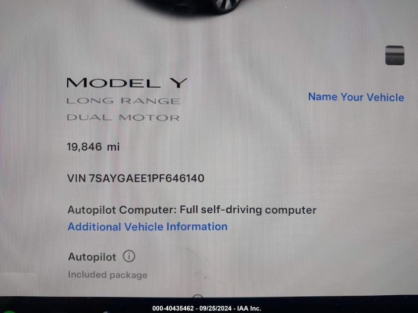 2023 Tesla Model Y Awd/Long Range Dual Motor All-Wheel Drive VIN: 7SAYGAEE1PF646140 Lot: 40435462