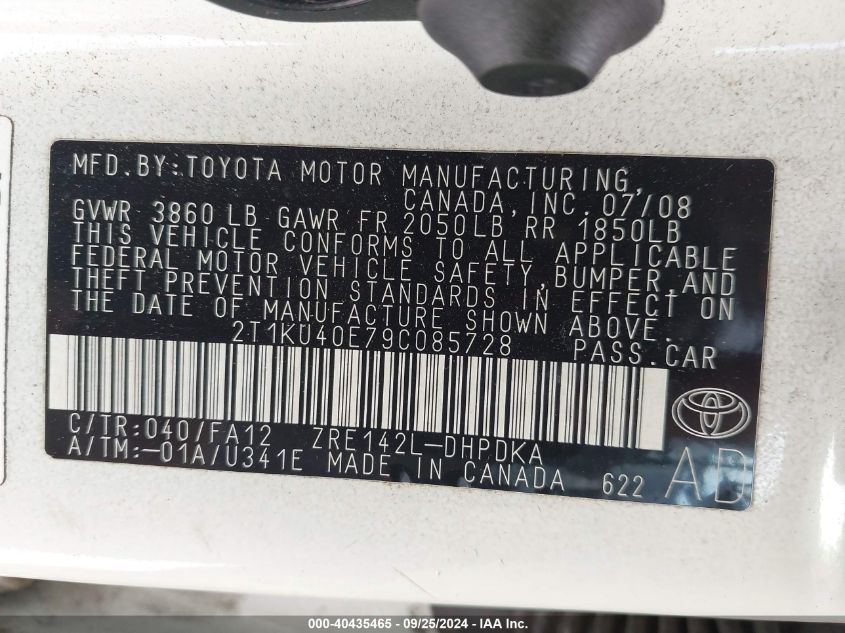 2T1KU40E79C085728 2009 Toyota Matrix