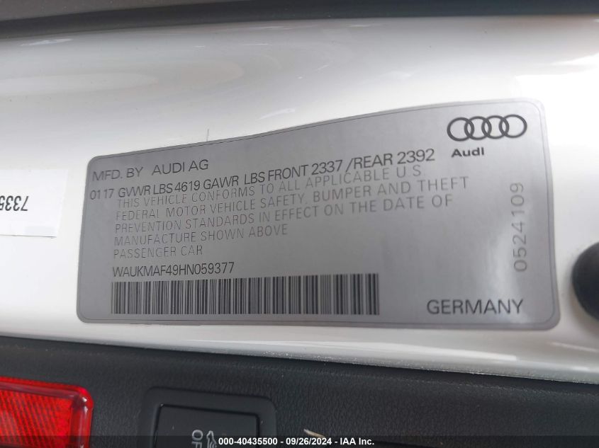 WAUKMAF49HN059377 2017 Audi A4 Ultra Premium