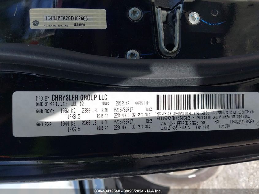 VIN 1C4NJPFA2DD102605 2013 Jeep Patriot, Latitude no.9