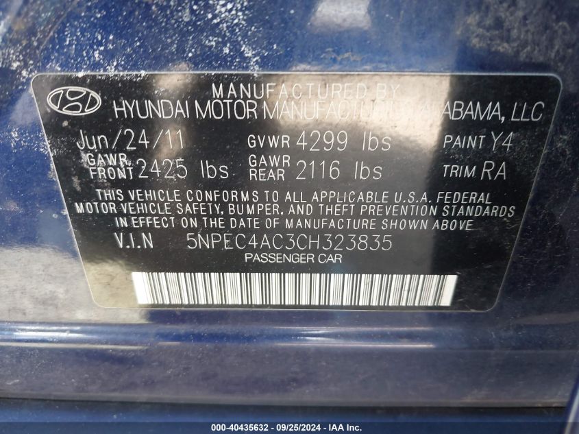 5NPEC4AC3CH323835 2012 Hyundai Sonata Limited