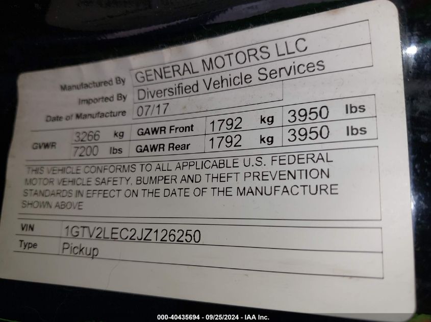 1GTV2LEC2JZ126250 2018 GMC Sierra 1500