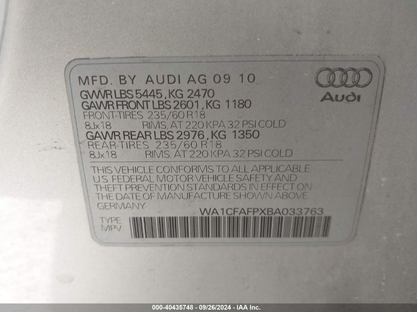 WA1CFAFPXBA033763 2011 Audi Q5 2.0T Premium