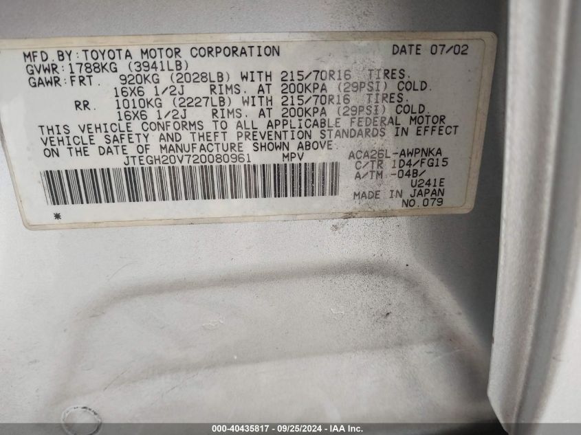 JTEGH20V720080961 2002 Toyota Rav4