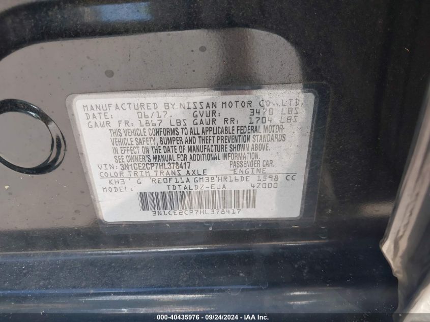 3N1CE2CP7HL378417 2017 Nissan Versa Note Sv