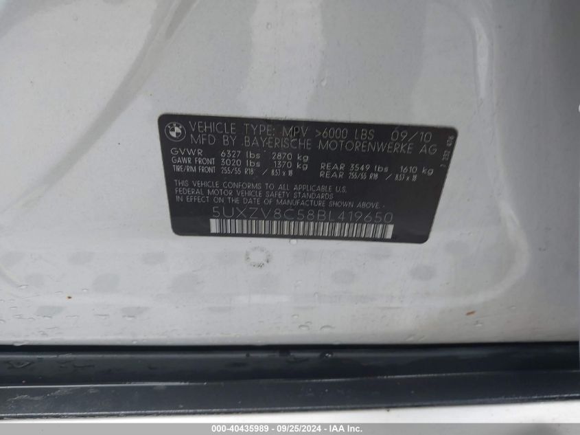 5UXZV8C58BL419650 2011 BMW X5 xDrive50I