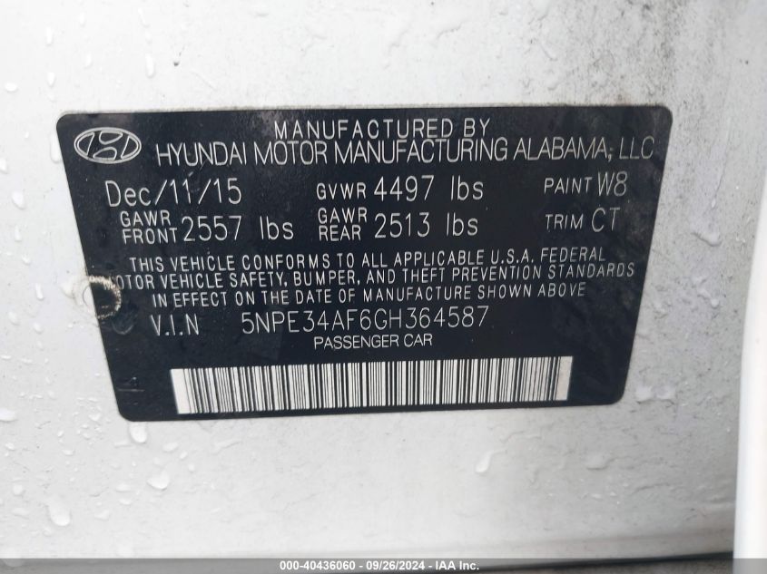 2016 HYUNDAI SONATA SPORT - 5NPE34AF6GH364587