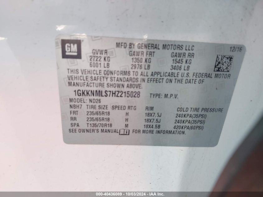 1GKKNMLS7HZ215028 2017 GMC Acadia Slt-1