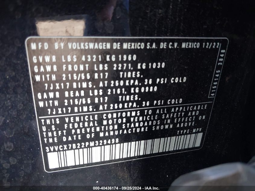 3VVCX7B22PM329498 2023 Volkswagen Taos 1.5T S