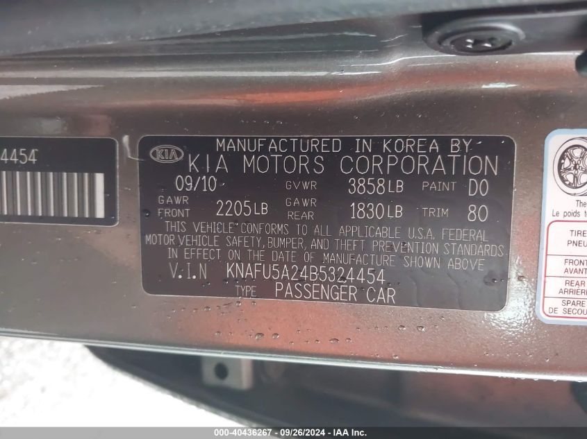 KNAFU5A24B5324454 2011 Kia Forte Ex