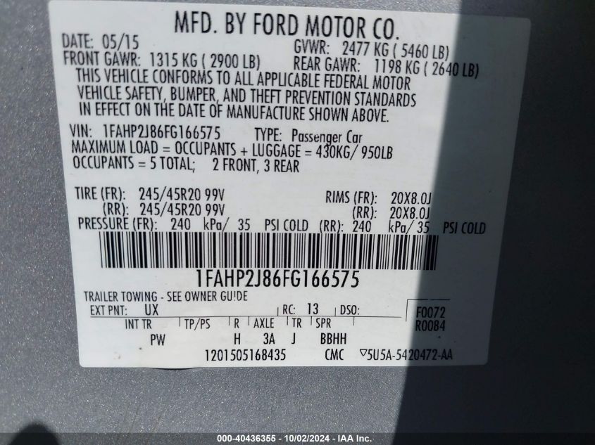 1FAHP2J86FG166575 2015 Ford Taurus Limited