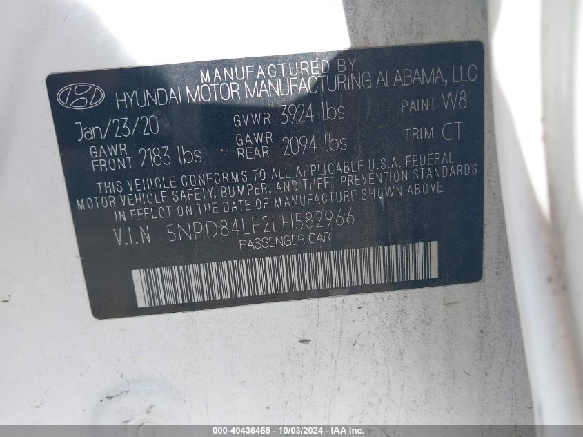 5NPD84LF2LH582966 2020 Hyundai Elantra Sel