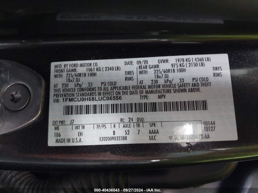 1FMCU0H68LUC06556 2020 Ford Escape Sel