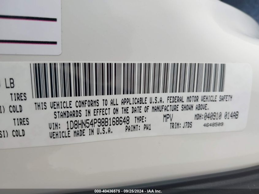 1D8HN54P98B168648 2008 Dodge Grand Caravan Sxt