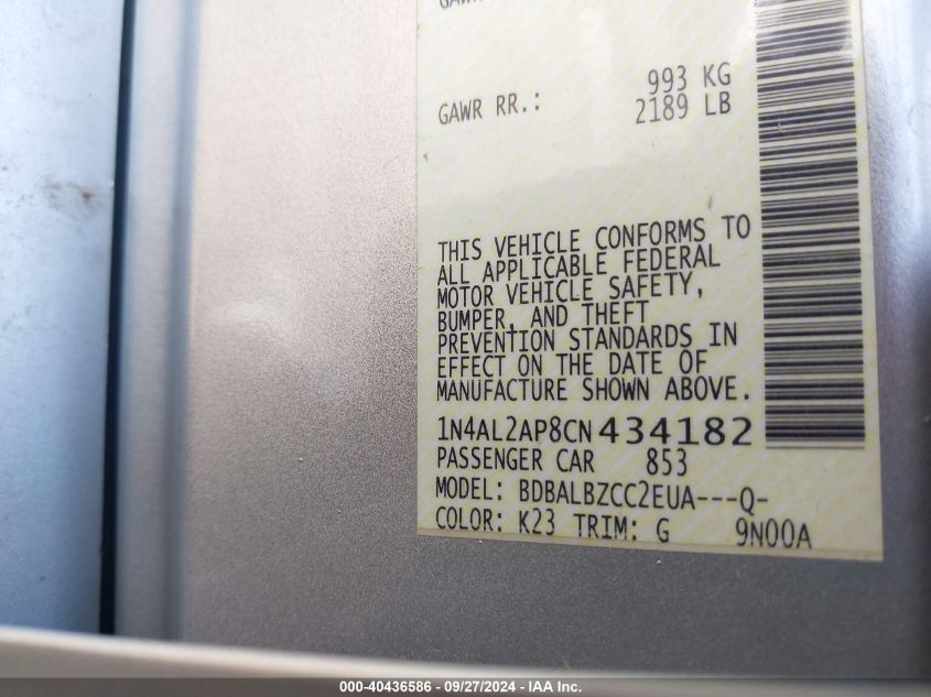 1N4AL2AP8CN434182 2012 Nissan Altima 2.5 S