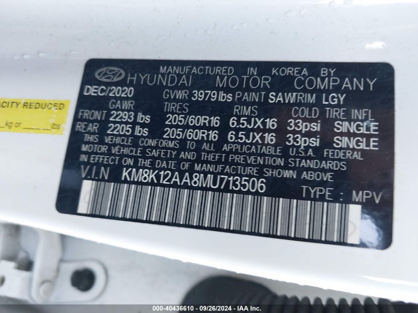 KM8K12AA8MU713506 2021 Hyundai Kona Se