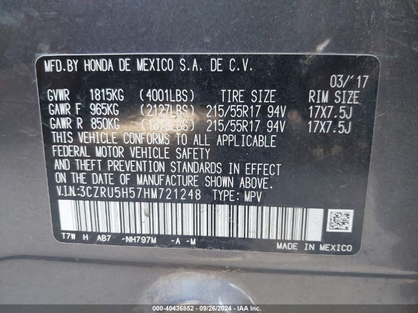 3CZRU5H57HM721248 2017 Honda Hr-V Ex