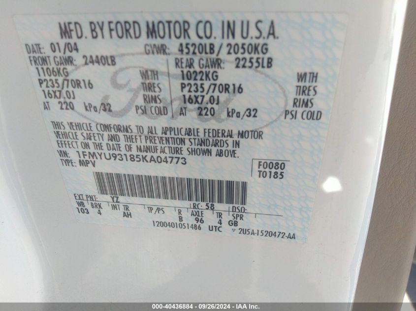 1FMYU93185KA04773 2005 Ford Escape Xlt