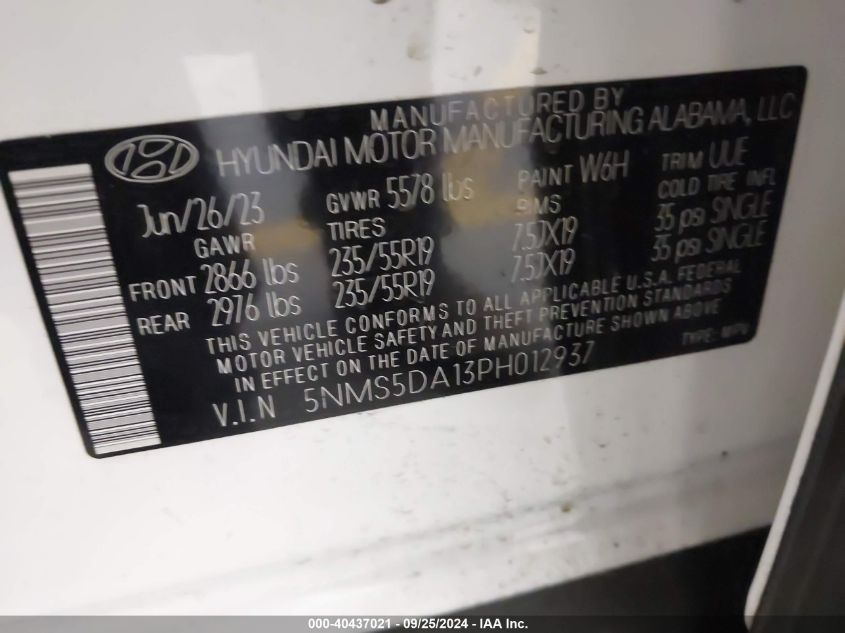 2023 Hyundai Santa Fe Hybrid Limited VIN: 5NMS5DA13PH012937 Lot: 40437021