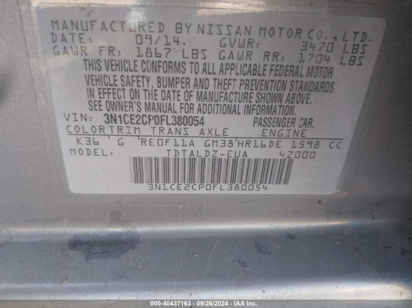 3N1CE2CP0FL380054 2015 Nissan Versa Note S (Sr)/S Plus/Sl/Sr/Sv