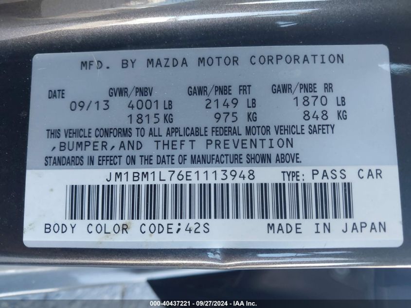 JM1BM1L76E1113948 2014 Mazda Mazda3 I Touring