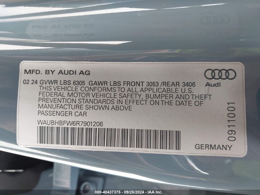 2024 Audi Rs E-Tron Gt Quattro VIN: WAUBHBFW6R7901206 Lot: 40437375