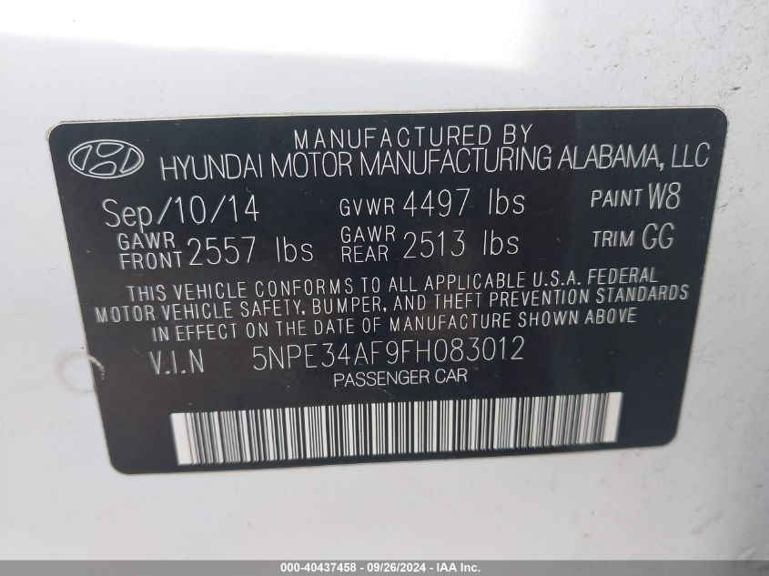 5NPE34AF9FH083012 2015 Hyundai Sonata Limited