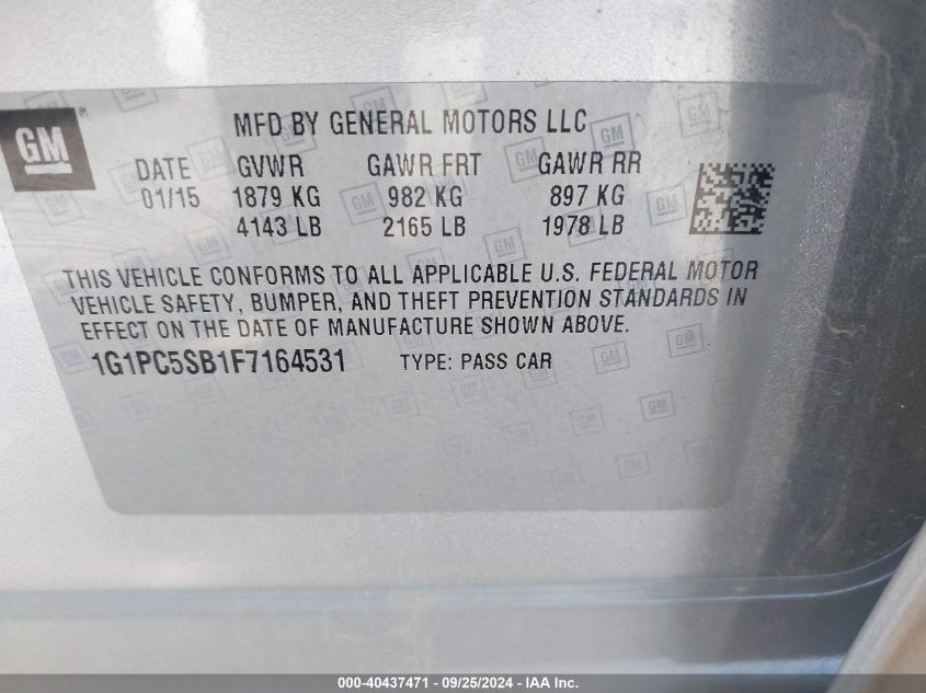 1G1PC5SB1F7164531 2015 Chevrolet Cruze 1Lt Auto