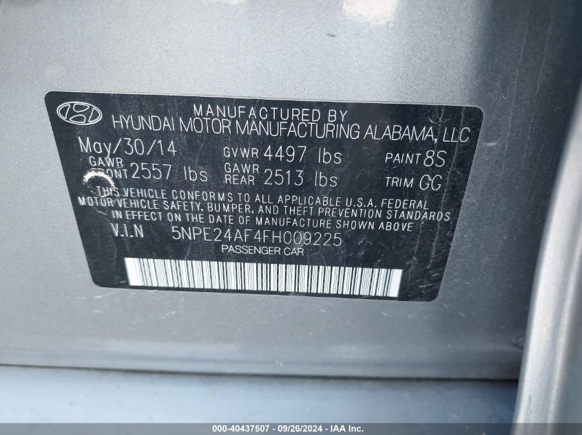 5NPE24AF4FH009225 2015 Hyundai Sonata Se