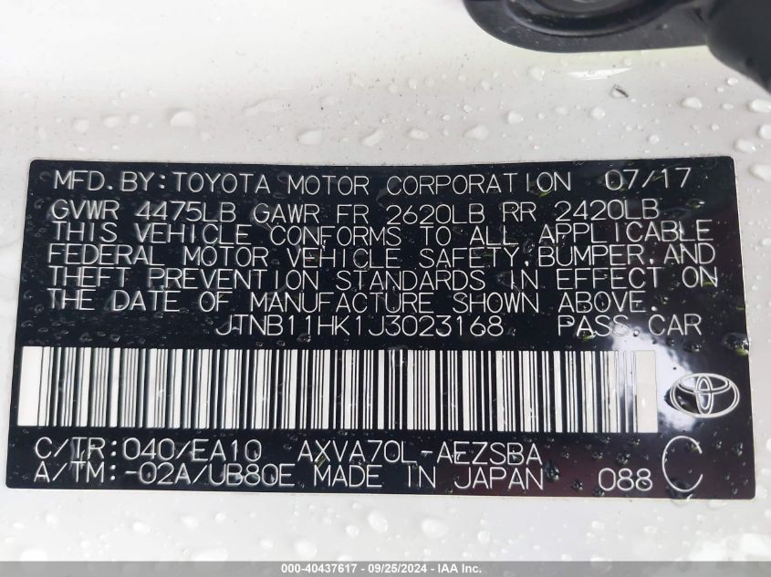 2018 TOYOTA CAMRY SE - JTNB11HK1J3023168