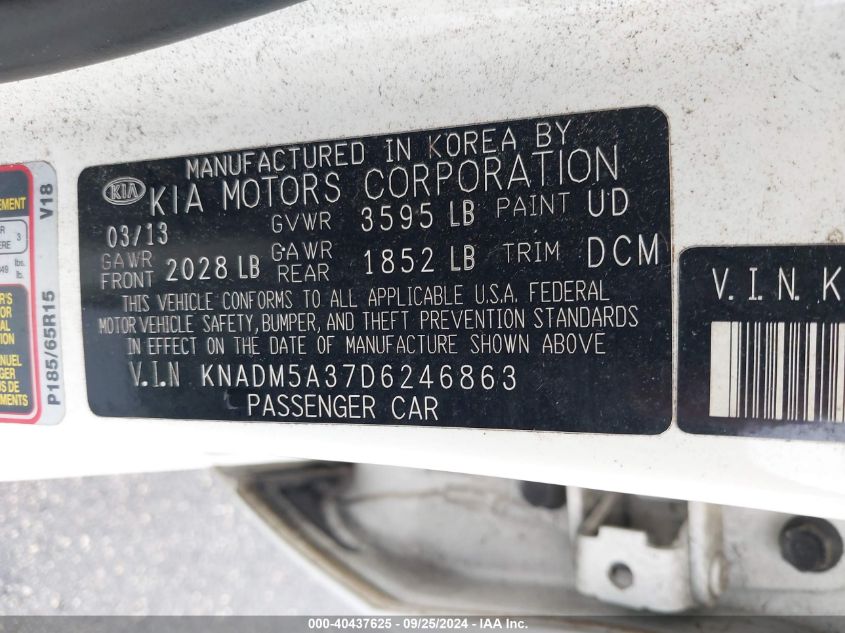 KNADM5A37D6246863 2013 Kia Rio Lx