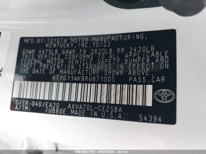 4T1G11AK8RU871005 2024 Toyota Camry Se