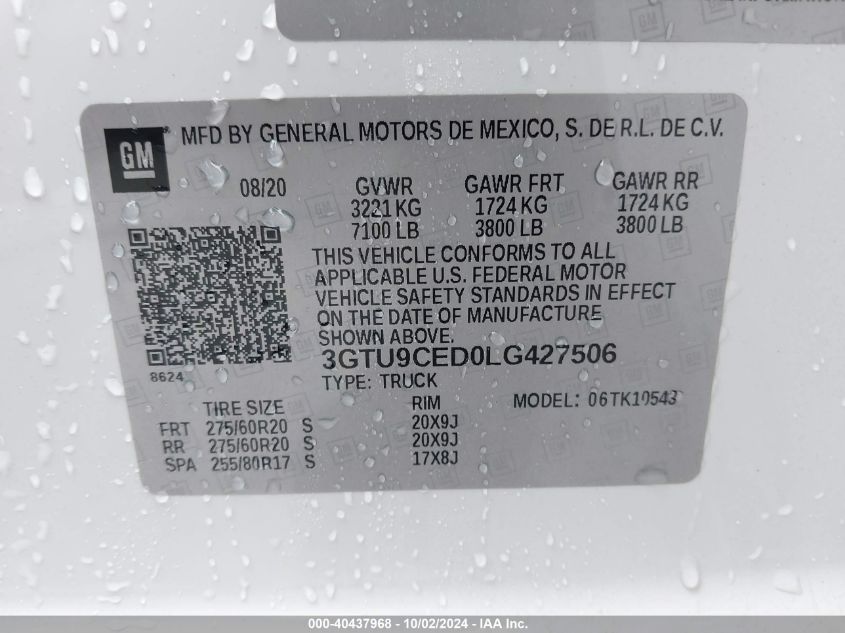 3GTU9CED0LG427506 2020 GMC Sierra 1500 4Wd Short Box Elevation