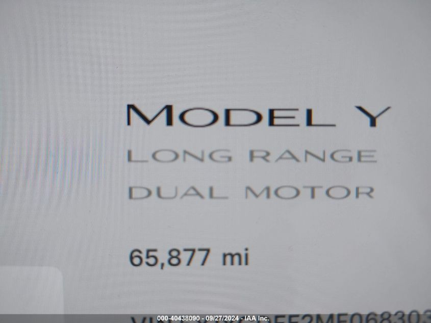 2021 Tesla Model Y Long Range Dual Motor All-Wheel Drive VIN: 5YJYGDEE2MF068303 Lot: 40438090