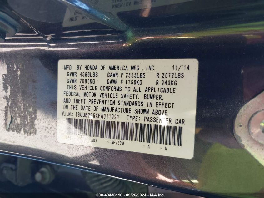 19UUB2F5XFA011991 2015 Acura Tlx V6 Tech