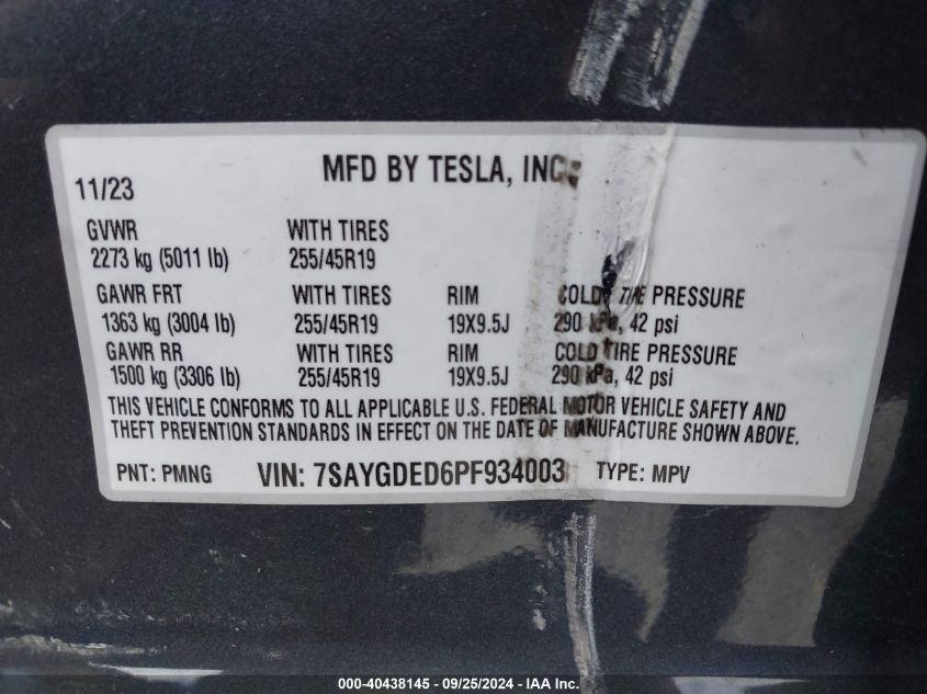 2023 TESLA MODEL Y RWD - 7SAYGDED6PF934003