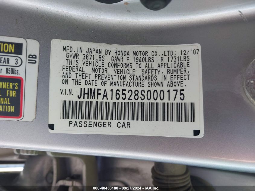 JHMFA16528S000175 2008 Honda Civic Lx