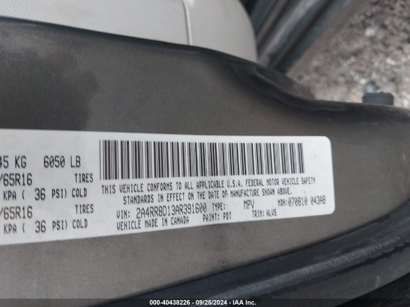 2A4RR8D13AR391600 2010 Chrysler Town & Country Touring Plus